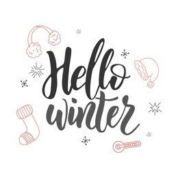 hello winter. handwriting script lettering for greeting card. vector design for logo, emblem, banner