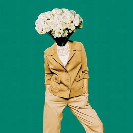 minimal vintage lady. head bouquet. contemporary art.