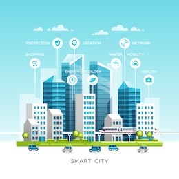 urban landscape with infographic elements. smart city. modern city. concept website template. vector illustration.
