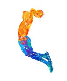 abstract basketball player with ball from splash of watercolors. vector illustration of paints.