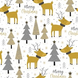 seamless pattern gold christmas trees and deer - vector illustration, eps