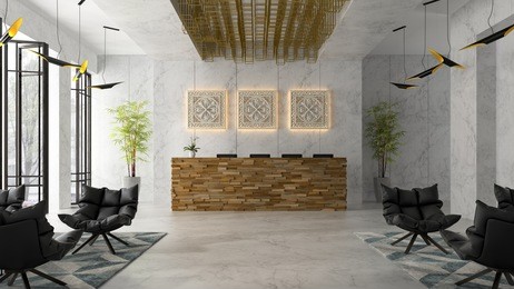 interior of a hotel spa reception 3d illustration