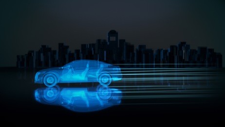 x-ray concept car with city background.3d render