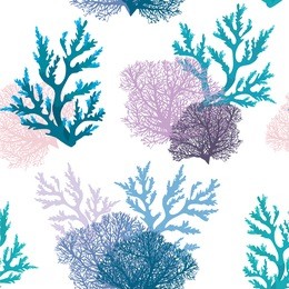 vector seamless pattern with coral reef on a white background. underwater wallpaper.