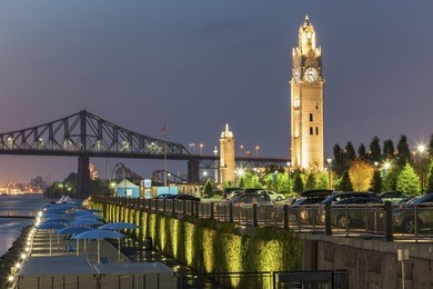 montreal clock tower at night. montreal, quebed, canada.