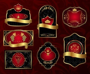 illustration set black gold-framed labels - vector