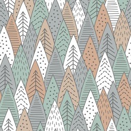 abstract forest seamless pattern. graphical lines and colorful background. scandinavian winter style. vector illustration.