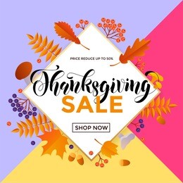 thanksgiving sale poster or autumn fall season discount promo offer web banner template background for 50 percent price off. vector autumn maple leaf and calligraphy design for thanksgiving sale store