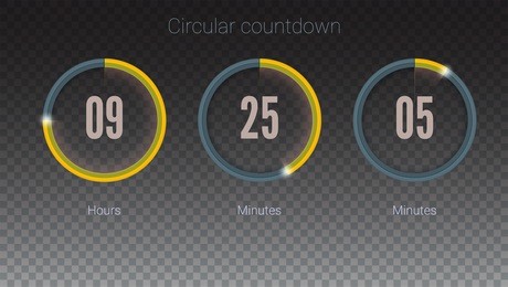 design of countdown timer for coming soon or under construction action. part of the user interface, circular counter. ui elements on transparent backdrop. template of digital clock, 3d illustration.