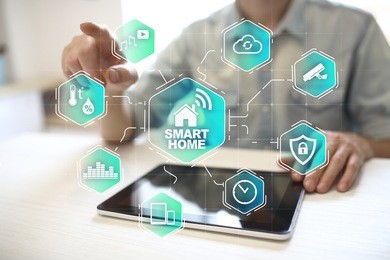 smart home automation concept on virtual screen. 