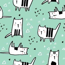 childish seamless pattern with hand drawn cats. trendy scandinavian vector background. perfect for kids apparel,fabric, textile, nursery decoration,wrapping paper
