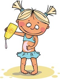 cute child applying sunscreen