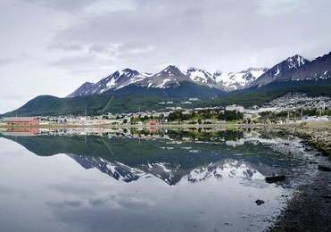 view of the martial glacier and the city of ushuaia, in tierra del fuego, argentina