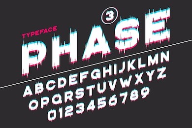vector decorative futuristic font design, alphabet, typeface, shadow, color swatches vector illustration