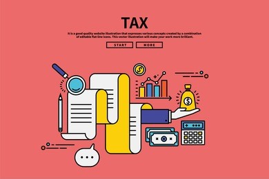 vintage retro color style flat line vector editable graphic illustration, tax