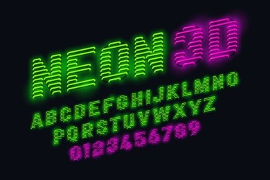 neon glow 3d font vector illustration