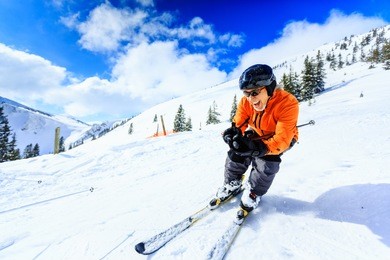 senior man skiing
