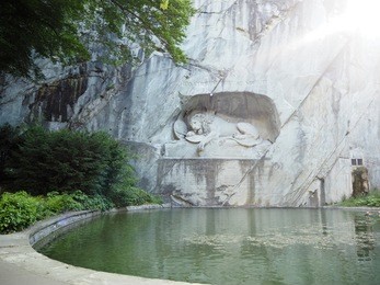 lion of monument in lucerne, switzerland inscription to commemorate for brave soldiers.