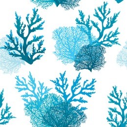 vector seamless pattern with blue coral reef on a white background. underwater wallpaper.