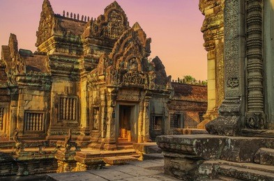 temple banteay samre in the light of a magic sunset. angkor - unesco world heritage site. cambodia, siem reap