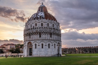 europe, italy .pisa baptistry of st. john, battistero di san giovanni, a roman catholic ecclesiastical building, near duomo di pisa, and designed by diotisalvi.