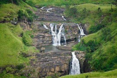 waterfall in deep forest near nuwara eliya in sri lanka. landscape on sri lanka