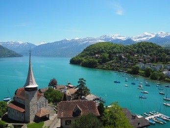 view from the top of spiez castle
