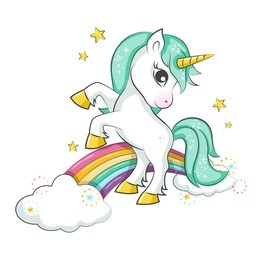 cute magical unicorn and rainbow.  vector design isolated on white background. print for t-shirt or sticker. romantic hand drawing illustration for children.