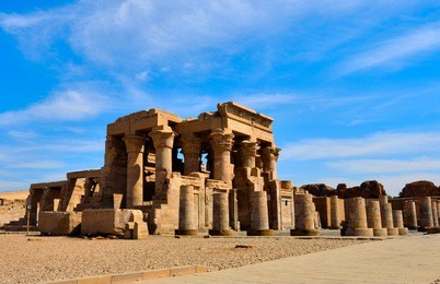 the temple of kom ombo is an unusual double temple in upper egypt. the southern part was dedicated to the crocodile god sobek, the northern part was dedicated to horus the elder.