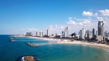 tel aviv coastline and skyline as seen from the mediterranean sea.