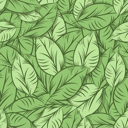 green organic leaves, seamless pattern. detailed illustration, hand drawn. great for fabric and textile, prints, invitation, packaging, or any desired idea.
