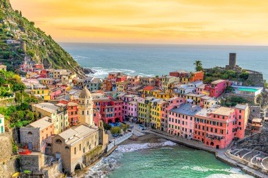 vernazza fishing village, seascape in five lands, cinque terre national park, liguria, italy.