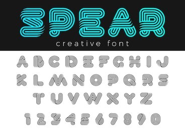 linear rounded design vector font for title, header, lettering, logo.
funny entertainment active sport technology areas typeface. letters and numbers.