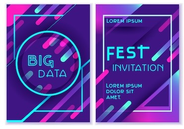 vibrant vector templates of web banner, sale or discount, club party flyer, big data poster, fest invitation. colorful set with neon colors. futuristic abstract design with trendy geometric shapes.