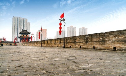 ancient tower on city wall in xi'an - china