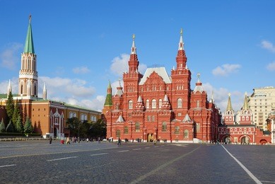 moscow. historical museum on red square.
located on the north side of red square in moscow.