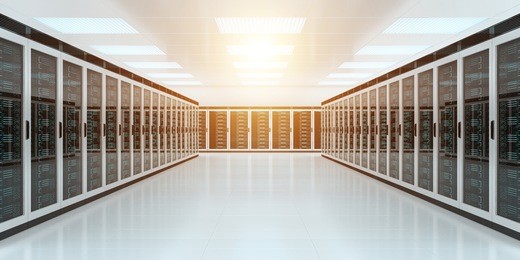 bright server room data center storage interior 3d rendering