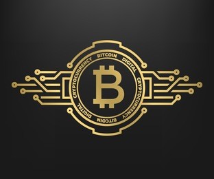 bitcoin, abstract golden symbol of internet money. digital crypto currency symbol. blockchain technology.