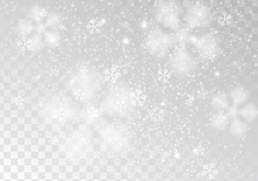 vector heavy snowfall, white snowflakes in different shapes and forms flying in the air. many white cold flake elements isolated on transparent background.