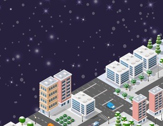 winter christmas urban quarter modules for the construction of a large isometric metropolis city perspective