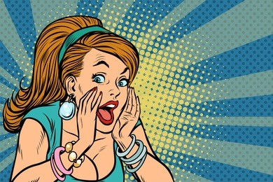 beautiful woman pop art announcement and advertising. pop art retro vector illustration
