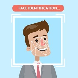 face recognition technology. man with face identification.