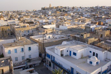 houses in medina center in sousse, in the evening