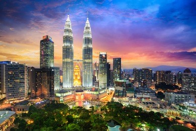 kuala lumpur skyline at dusk, kuala lumpur malaysia
