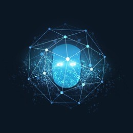 abstract machine learning, artificial intelligence and neural networks design concept with network mesh and robot head