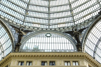 details of interior of galleria umberto i, public shopping and art gallery in naples, italy