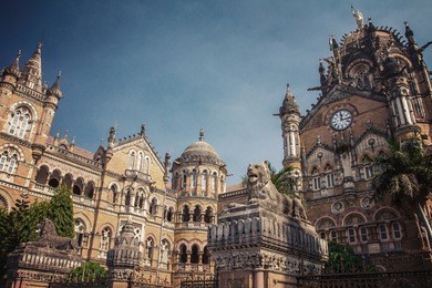 chatrapati shivaji terminus earlier known as victoria terminus in mumbai, india. vintage color filter applied
