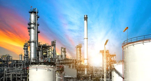 close up oil and gas refinery factory at sunset,industrial petrochemical plant.