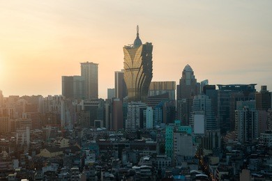 image of macau (macao), china. skyscraper hotel and casino building at downtown in macau (macao).