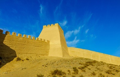 1 nov the outer city wall with observation tower, of the jiayuguan fortress of the great wall of china